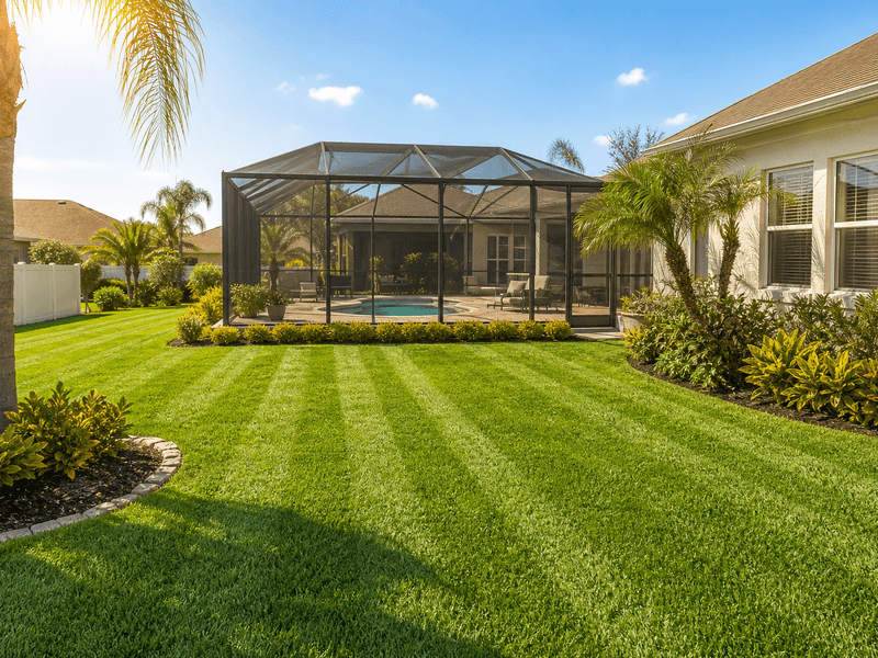 Freshly mowed lawn with clean stripe lines in Tampa